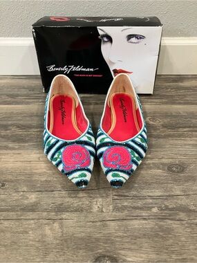 Beverly Feldman Pink & Blue Beaded Pointed-Toe Flats